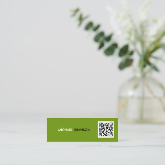 Carte De Visite Mini Professionnel Vert Vert Noir Minimal QR CODE (Debout devant)