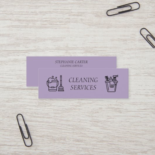 Carte De Visite Mini Purple Lilac Cleaning Services Société (Devant/Arrière en situation)