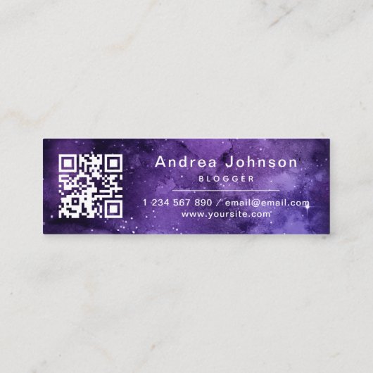 Carte De Visite Mini Purple Universe Galaxy Suivre Social Media QR Code (Dos)