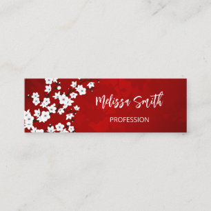 Carte De Visite Mini QR Code Floral Rouge Blanc Cerisier Blossom
