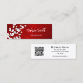 Carte De Visite Mini QR Code Floral Rouge Blanc Cerisier Blossom (Devant / Derrière)