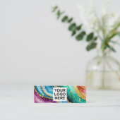 Carte De Visite Mini QR Code & Logo Elegant Rainbow Agate gold Glitter  (Debout devant)