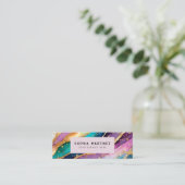 Carte De Visite Mini QR Code & Logo Elegant Rainbow Agate gold Glitter  (Debout devant)