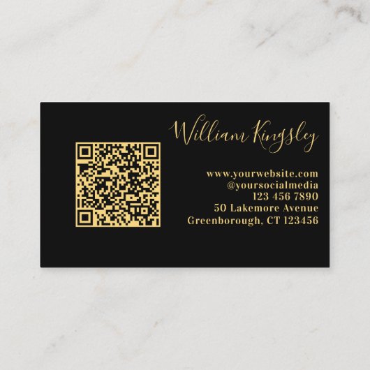Carte De Visite Mini QR Code Monogramme Noir Or (Dos)