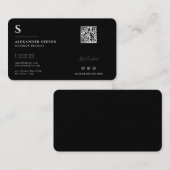 Carte De Visite Mini QR professionnel monogramme noir (Devant / Derrière)
