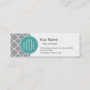 Carte De Visite Mini Quatrefoil gris avec le monogramme de menthe de