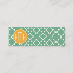 Carte De Visite Mini Quatrefoil vert turquoise chic avec le monogramme