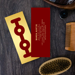 Carte De Visite Mini Rasoir de coiffeur Lame Faux Or Et Bourgogne