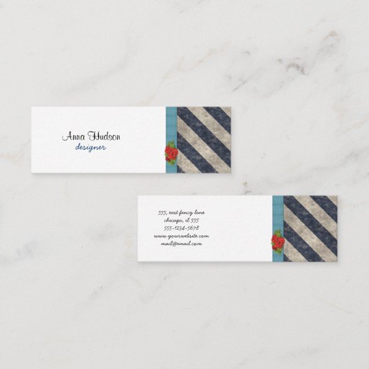 Carte De Visite Mini Rayures (lignes parallèles) - bleu gris (Devant / Derrière)