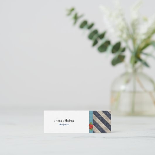 Carte De Visite Mini Rayures (lignes parallèles) - bleu gris (Debout devant)