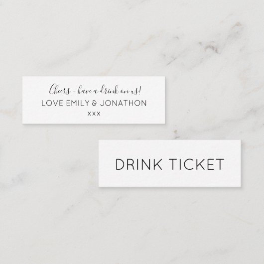 Carte De Visite Mini Réception de mariage simple Black White Drinks Bil (Devant / Derrière)