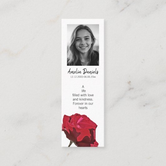 Carte De Visite Mini Red Rose Funeral Mini Bookmark Card (Devant)