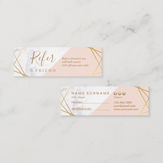 Carte De Visite Mini Référence rose-clair d'or de marbre géométrique (Devant / Derrière)