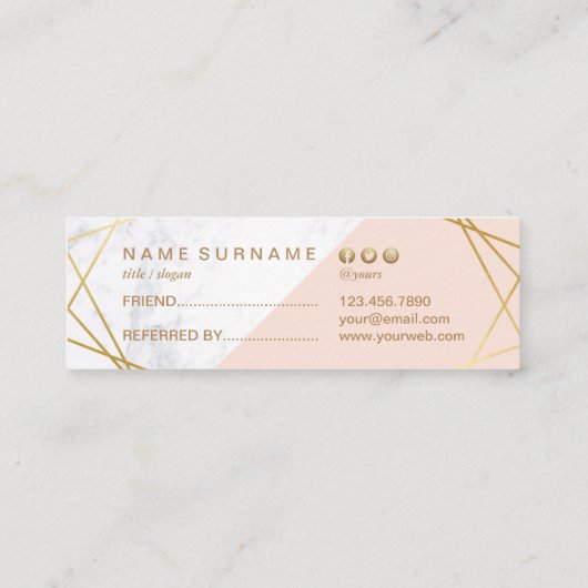 Carte De Visite Mini Référence rose-clair d'or de marbre géométrique (Dos)
