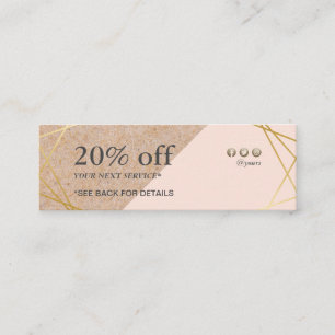 Carte De Visite Mini Remise Géométrique Gold Kraft imprimée en rose