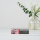 Carte De Visite Mini Retro Mod Art Déco Zig Zag Funky Motif Rouge Noir (Debout devant)