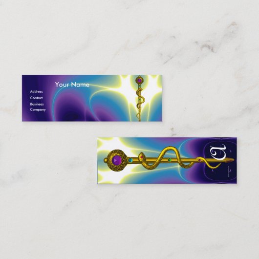 Carte De Visite Mini ROD ASCLEPIUS SOINS DE SANTÉ MÉDICALES Monogramme  (Devant / Derrière)