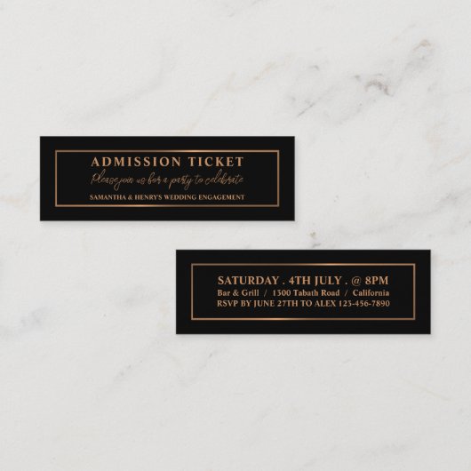 Carte De Visite Mini Rose élégant Gold & Black, billet d'entrée (Devant / Derrière)