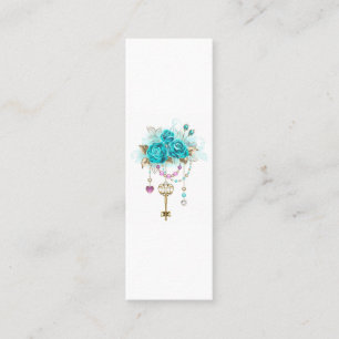 Carte De Visite Mini Roses turquoise avec touches