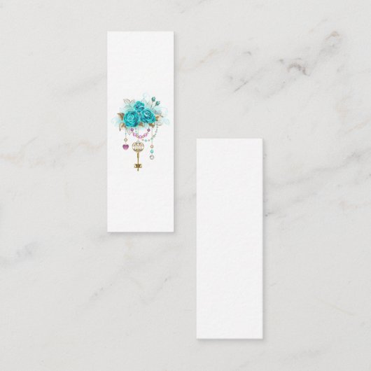 Carte De Visite Mini Roses turquoise avec touches (Devant / Derrière)