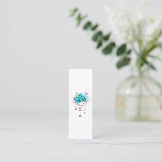 Carte De Visite Mini Roses turquoise avec touches (Debout devant)