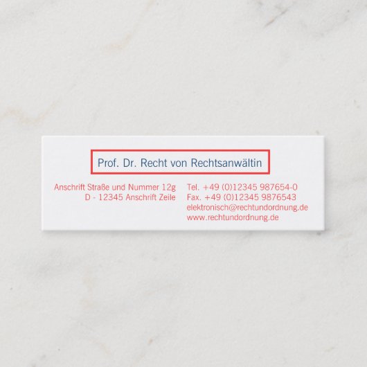 Carte De Visite Mini Rot de corail Visitenkarte (Devant)