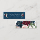 Carte De Visite Mini Rouge Bourgogne & Bleu Elégant Aquarelle Fleurs (Devant / Derrière)