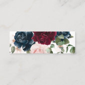 Carte De Visite Mini Rouge Bourgogne & Bleu Elégant Aquarelle Fleurs (Dos)