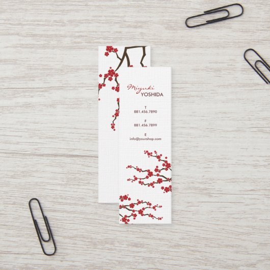 Carte De Visite Mini Rouge Sakura Fleurs Cerisiers Fleurs Chic Asiatiqu (Devant/Arrière en situation)