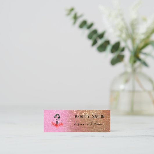 Carte De Visite Mini Salon de beauté moderne Parties scintillant rose o (Debout devant)