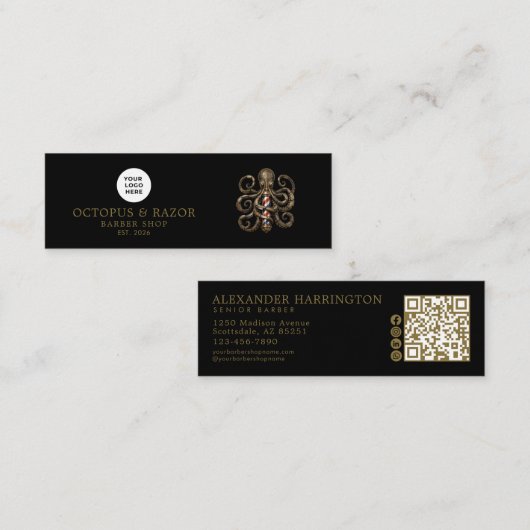 Carte De Visite Mini Salon de coiffure Bronze Pieuvre Code Qr Icônes so (Devant / Derrière)