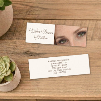 Carte De Visite Mini Script de Crème Mocha Photo Cils et Sourcils