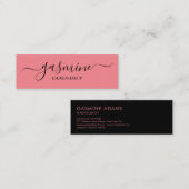 Carte De Visite Mini Script Décontracté moderne chic noir et rose (Devant / Derrière)