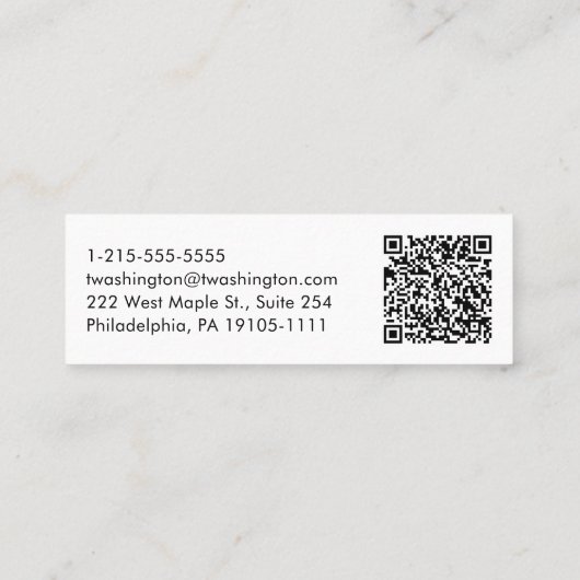 Carte De Visite Mini Script élégant de code QR professionnel (Dos)