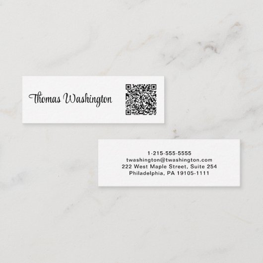 Carte De Visite Mini Script élégant de code QR professionnel minimal (Devant / Derrière)