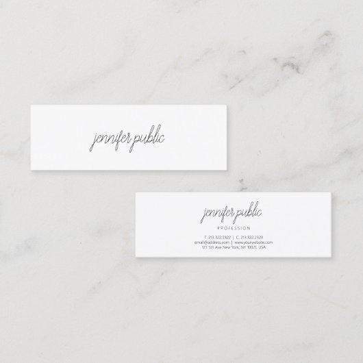Carte De Visite Mini Script manuscrit élégant moderne Modèle simple (Devant / Derrière)