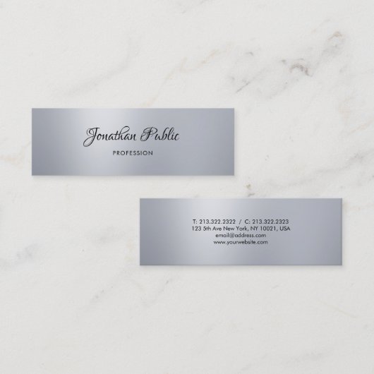 Carte De Visite Mini Script manuscrit élégant moderne Silver Simple (Devant / Derrière)