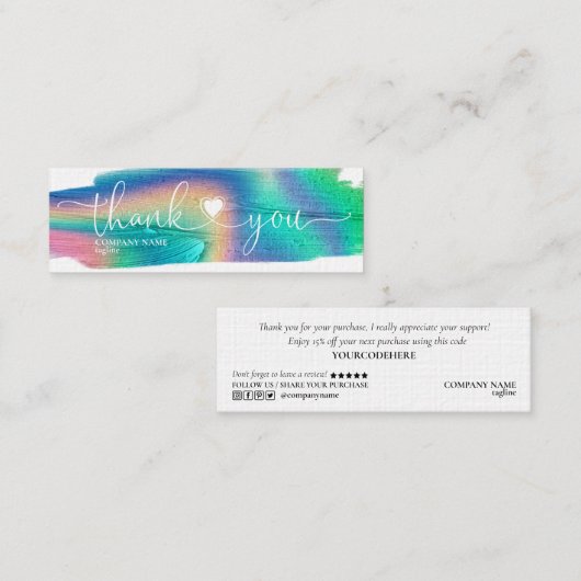 Carte De Visite Mini script moderne holographe coeur merci pour l'ordre (Devant / Derrière)