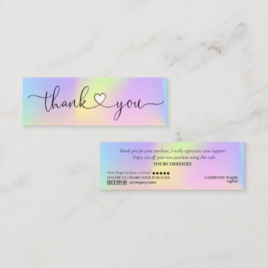 Carte De Visite Mini script moderne holographie merci pour votre comman (Devant / Derrière)