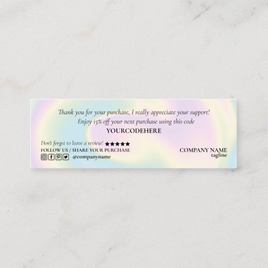 Carte De Visite Mini script moderne holographie merci pour votre comman (Dos)