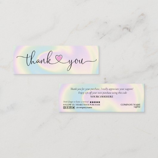 Carte De Visite Mini script moderne holographie merci pour votre comman (Devant / Derrière)