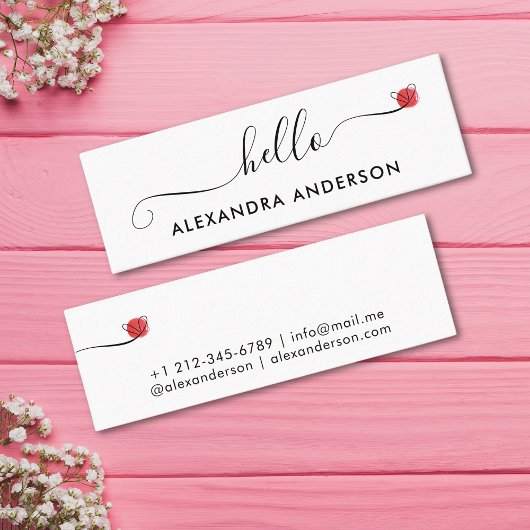 Carte De Visite Mini Script moderne minimal Hello Coeur