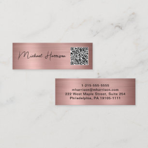 Carte De Visite Mini Script moderne QR Code Professional Rose Gold