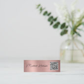 Carte De Visite Mini Script moderne QR Code Professional Rose Gold (Debout devant)