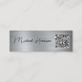 Carte De Visite Mini Script moderne QR Code Professional Silver (Devant)