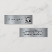 Carte De Visite Mini Script moderne QR Code Professional Silver (Devant / Derrière)