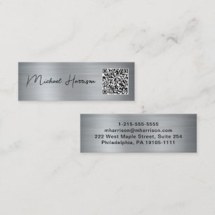 Carte De Visite Mini Script moderne QR Code Professional Silver