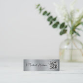 Carte De Visite Mini Script moderne QR Code Professional Silver (Debout devant)