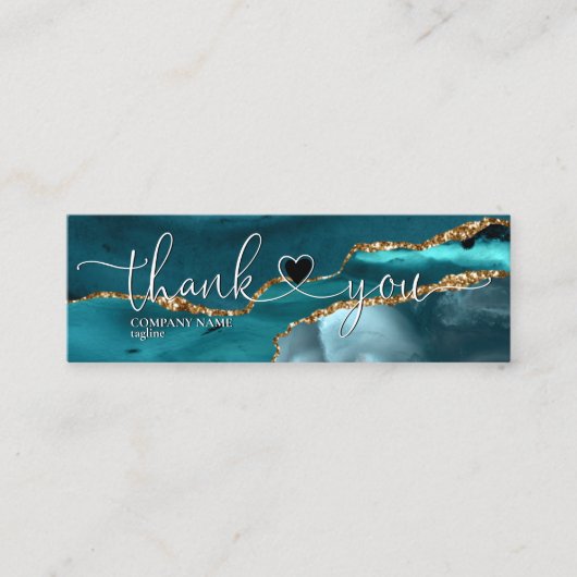 Carte De Visite Mini script moderne turquoise agate coeur merci pour vo (Devant)