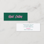 Carte De Visite Mini Script moderne Turquoise vert et rose gras (Devant / Derrière)